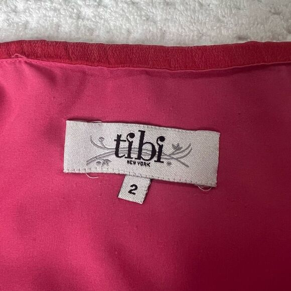 Tibi Silk Chiffon Crochet Trim Blouson Raspberry Red Dress - Picture 4 of 11